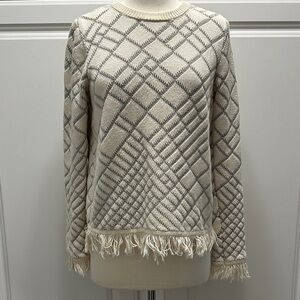 Ivanka Trump Cream and Gray Geometric Sweater